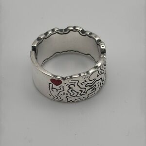 Silver Color Ring - Size 8.5 - Keith Haring inspired design
